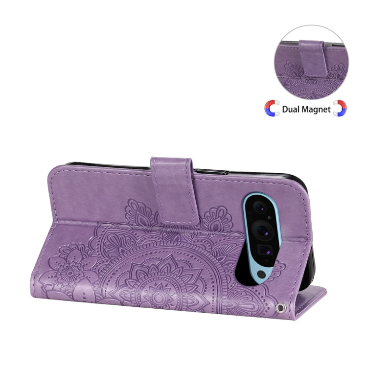 For Google Pixel 9 7-petal Flowers Embossing Leather Phone Case(Light Purple) - Google Cases by buy2fix | Online Shopping UK | buy2fix