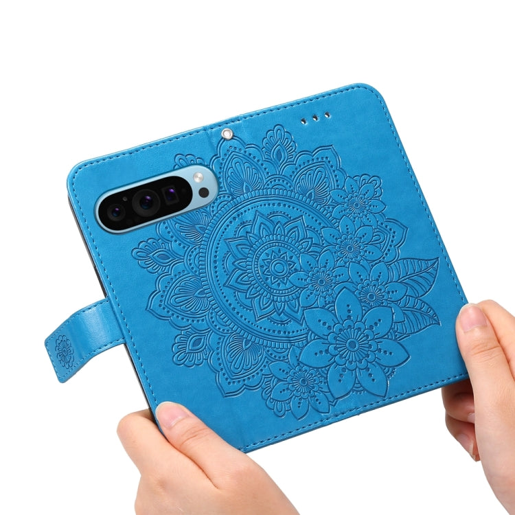 For Google Pixel 9 7-petal Flowers Embossing Leather Phone Case(Blue) - Google Cases by buy2fix | Online Shopping UK | buy2fix