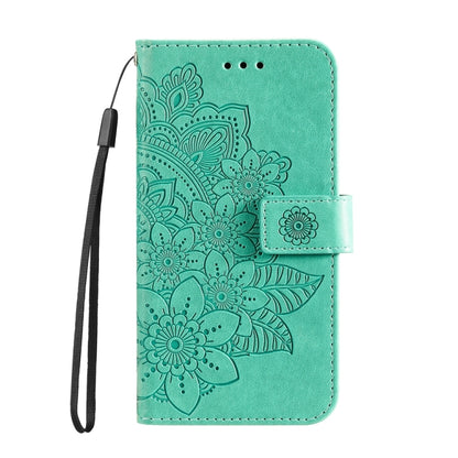 For Google Pixel 9 7-petal Flowers Embossing Leather Phone Case(Green) - Google Cases by buy2fix | Online Shopping UK | buy2fix