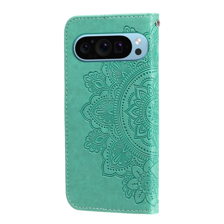 For Google Pixel 9 7-petal Flowers Embossing Leather Phone Case(Green) - Google Cases by buy2fix | Online Shopping UK | buy2fix