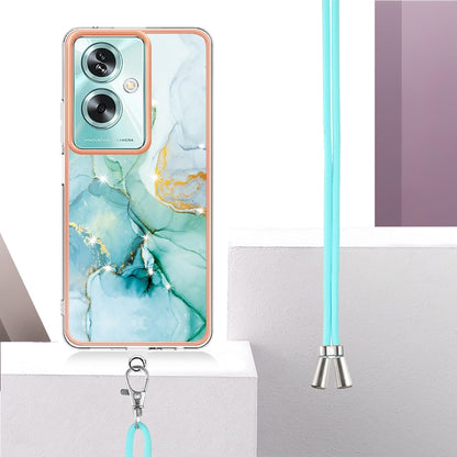 For OPPO A79 5G Global Electroplating Marble Dual-side IMD Phone Case with Lanyard(Green 003) - OPPO Cases by buy2fix | Online Shopping UK | buy2fix