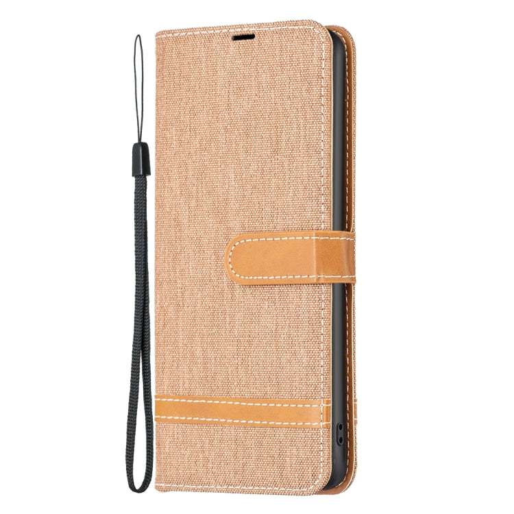 For iPhone 16 Color Block Denim Texture Leather Phone Case(Brown) - iPhone 16 Cases by buy2fix | Online Shopping UK | buy2fix