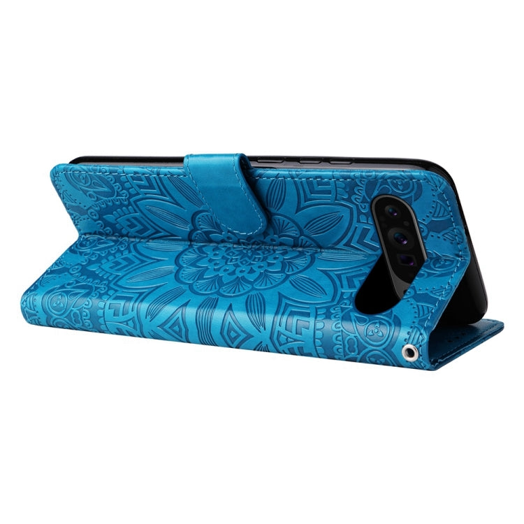 For Google Pixel 9 Pro Embossed Sunflower Leather Phone Case(Blue) - Google Cases by buy2fix | Online Shopping UK | buy2fix