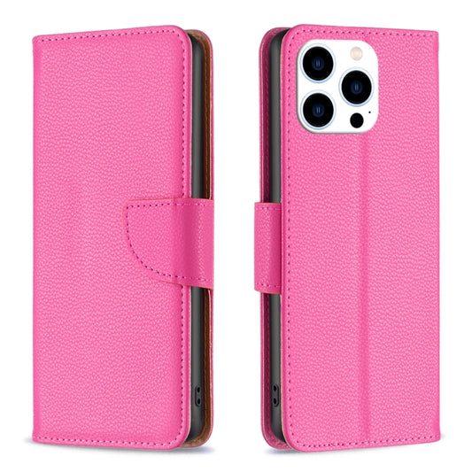 For iPhone 16 Pro Litchi Texture Pure Color Flip Leather Phone Case(Rose Red) - iPhone 16 Pro Cases by buy2fix | Online Shopping UK | buy2fix