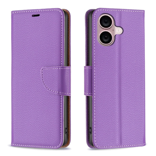 For iPhone 16 Plus Litchi Texture Pure Color Flip Leather Phone Case(Purple) - iPhone 16 Plus Cases by buy2fix | Online Shopping UK | buy2fix