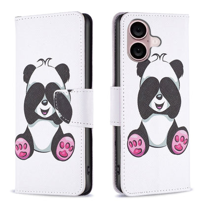 For iPhone 16 Plus Colored Drawing Pattern Flip Leather Phone Case(Panda) - iPhone 16 Plus Cases by buy2fix | Online Shopping UK | buy2fix