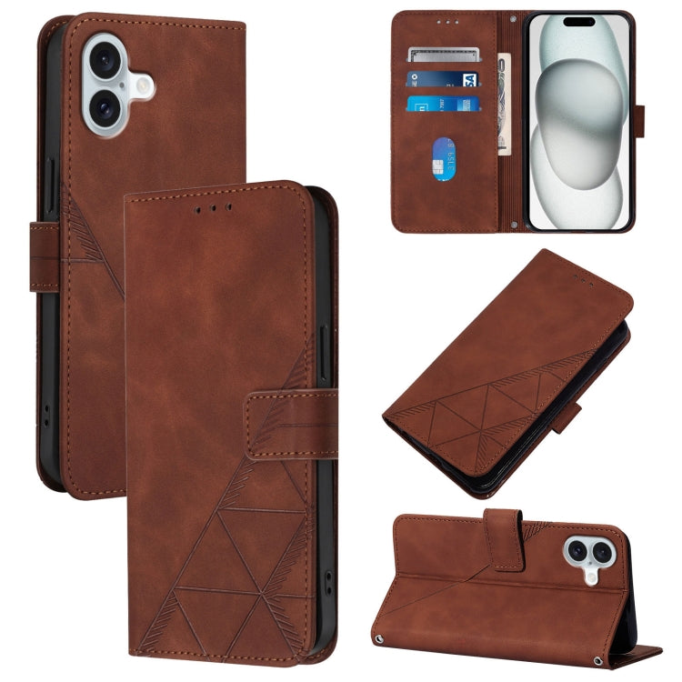 For iPhone 16 Plus Crossbody 3D Embossed Flip Leather Phone Case(Brown) - iPhone 16 Plus Cases by buy2fix | Online Shopping UK | buy2fix