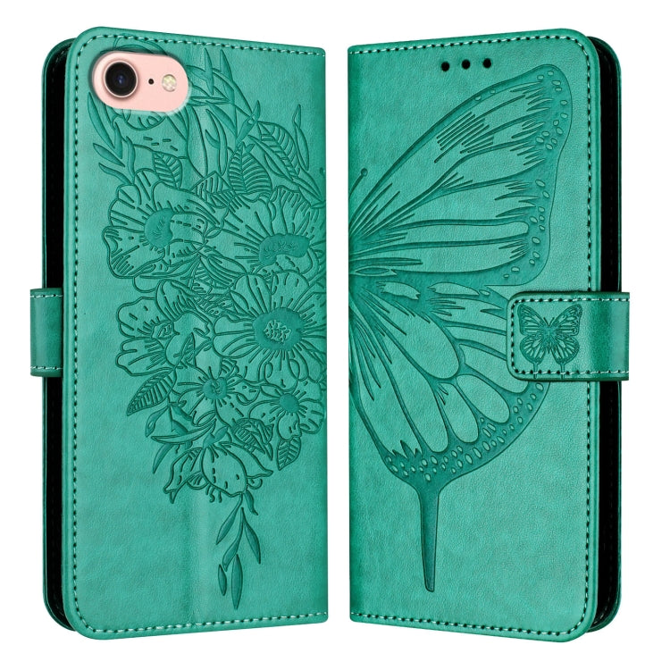 For iPhone SE 2024 Embossed Butterfly Leather Phone Case(Green) - More iPhone Cases by buy2fix | Online Shopping UK | buy2fix