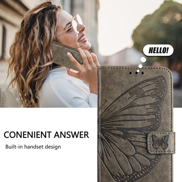 For iPhone SE 2024 Embossed Butterfly Leather Phone Case(Grey) - More iPhone Cases by buy2fix | Online Shopping UK | buy2fix