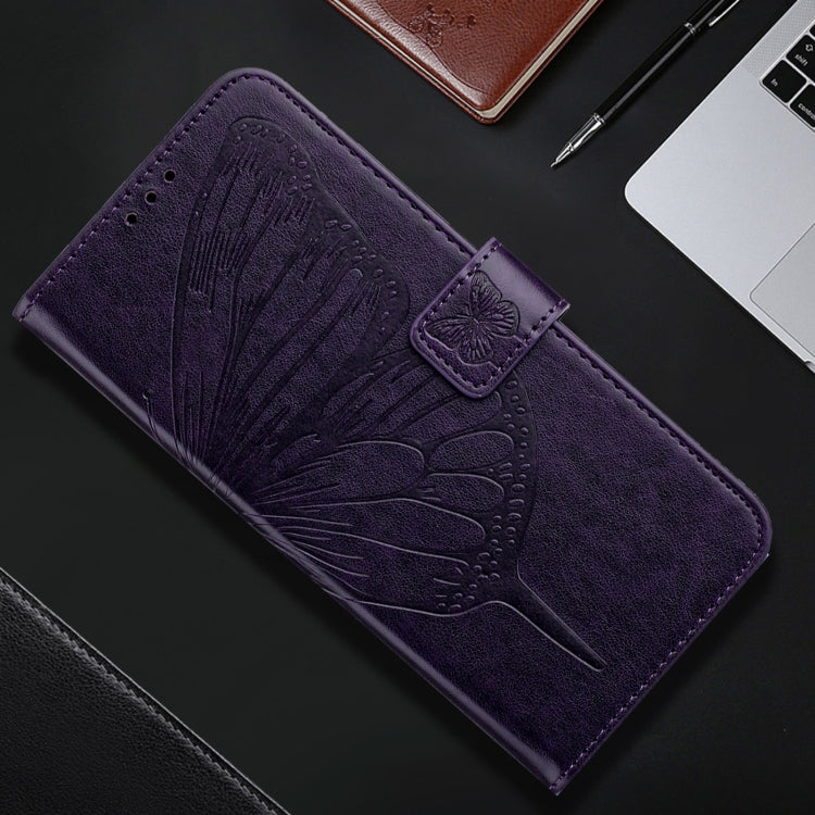 For iPhone 16 Plus Embossed Butterfly Leather Phone Case(Dark Purple) - iPhone 16 Plus Cases by buy2fix | Online Shopping UK | buy2fix