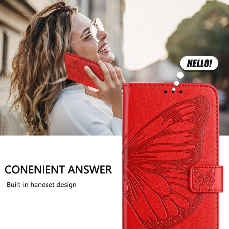 For iPhone 16 Plus Embossed Butterfly Leather Phone Case(Red) - iPhone 16 Plus Cases by buy2fix | Online Shopping UK | buy2fix