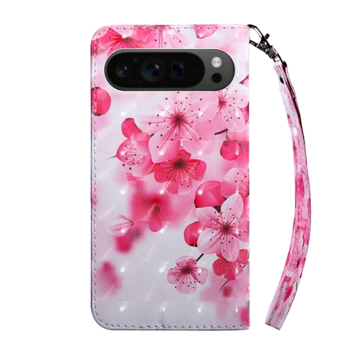 For Google Pixel 9 3D Painted Pattern Leather Phone Case(Red Flower) - Google Cases by buy2fix | Online Shopping UK | buy2fix