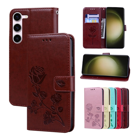 For Samsung Galaxy S24+ Rose Embossed Flip PU Leather Phone Case(Brown) - Galaxy S24+ 5G Cases by buy2fix | Online Shopping UK | buy2fix