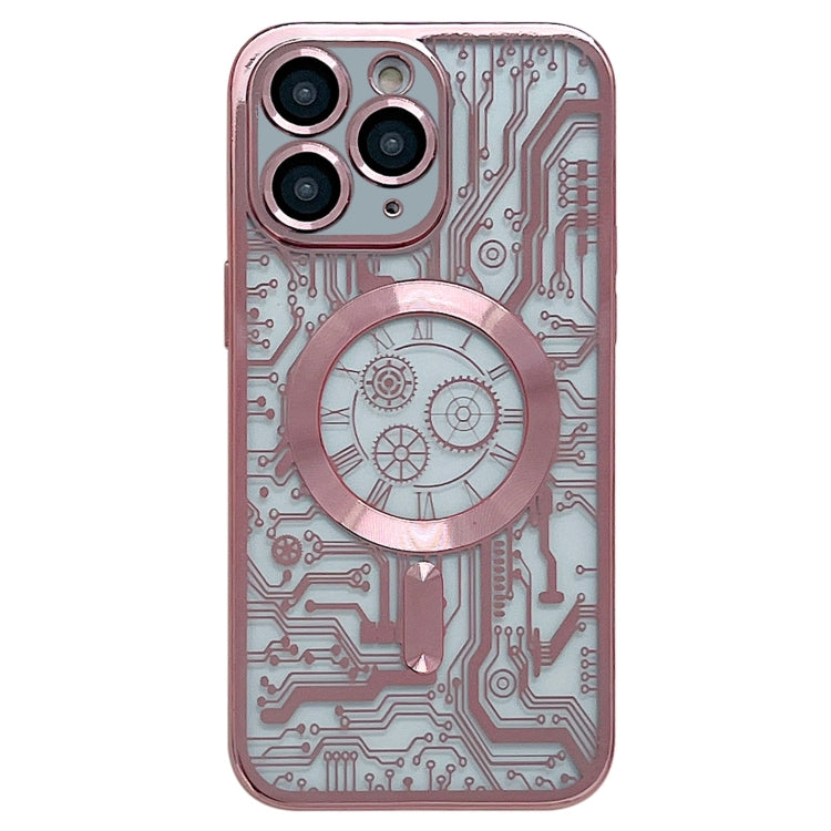 For iPhone 11 Pro Max Electroplated Circuit Board Pattern MagSafe Phone Case(Pink) - iPhone 11 Pro Max Cases by buy2fix | Online Shopping UK | buy2fix