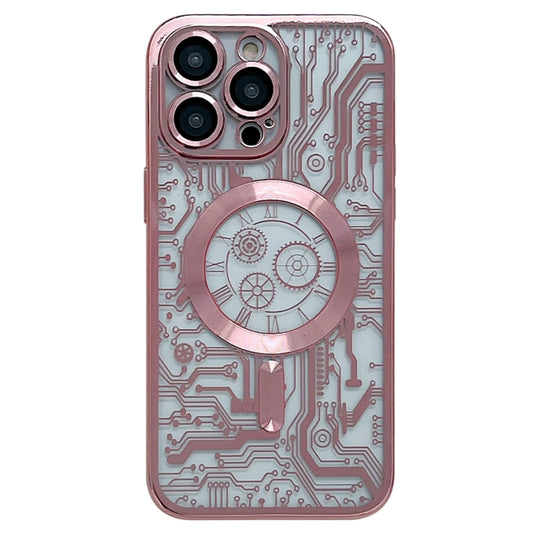 For iPhone 12 Pro Max Electroplated Circuit Board Pattern MagSafe Phone Case(Pink) - iPhone 12 Pro Max Cases by buy2fix | Online Shopping UK | buy2fix