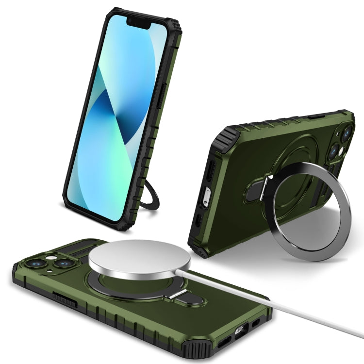 For iPhone 13 MagSafe Magnetic Holder Phone Case(Green) - iPhone 13 Cases by buy2fix | Online Shopping UK | buy2fix