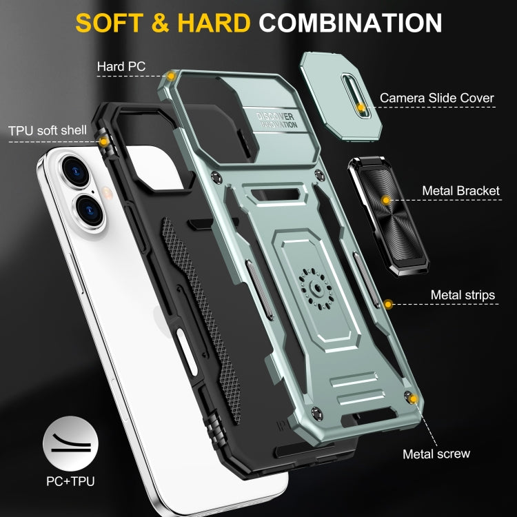 For iPhone 16 Armor PC + TPU Camera Shield Phone Case(Alpine Green) - iPhone 16 Cases by buy2fix | Online Shopping UK | buy2fix