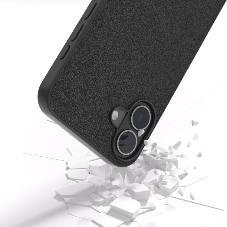 For iPhone 16 Plus ABEEL Genuine Leather Wave Black Edge Phone Case(Black) - iPhone 16 Plus Cases by buy2fix | Online Shopping UK | buy2fix