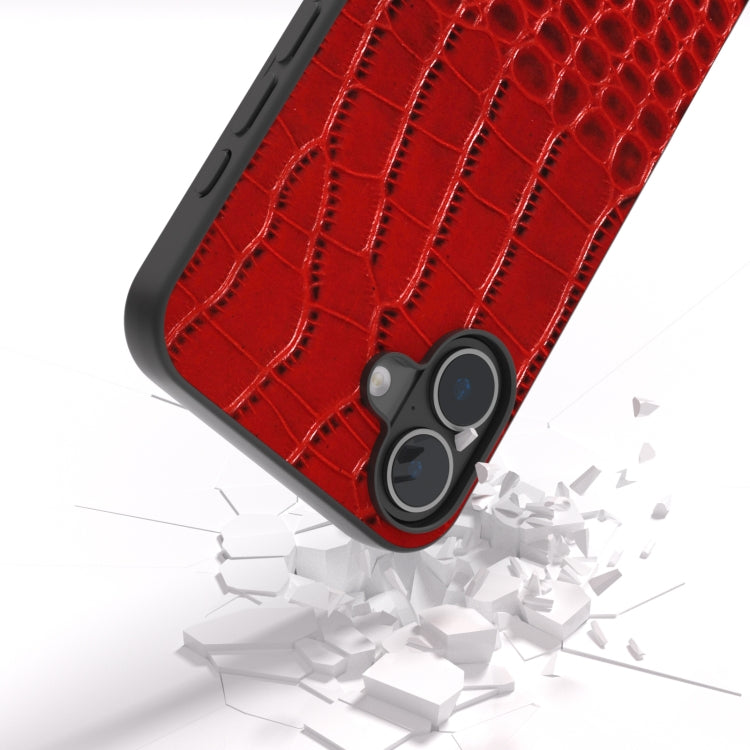 For iPhone 16 ABEEL Genuine Leather Crocodile Pattern Black Edge Phone Case(Red) - iPhone 16 Cases by buy2fix | Online Shopping UK | buy2fix