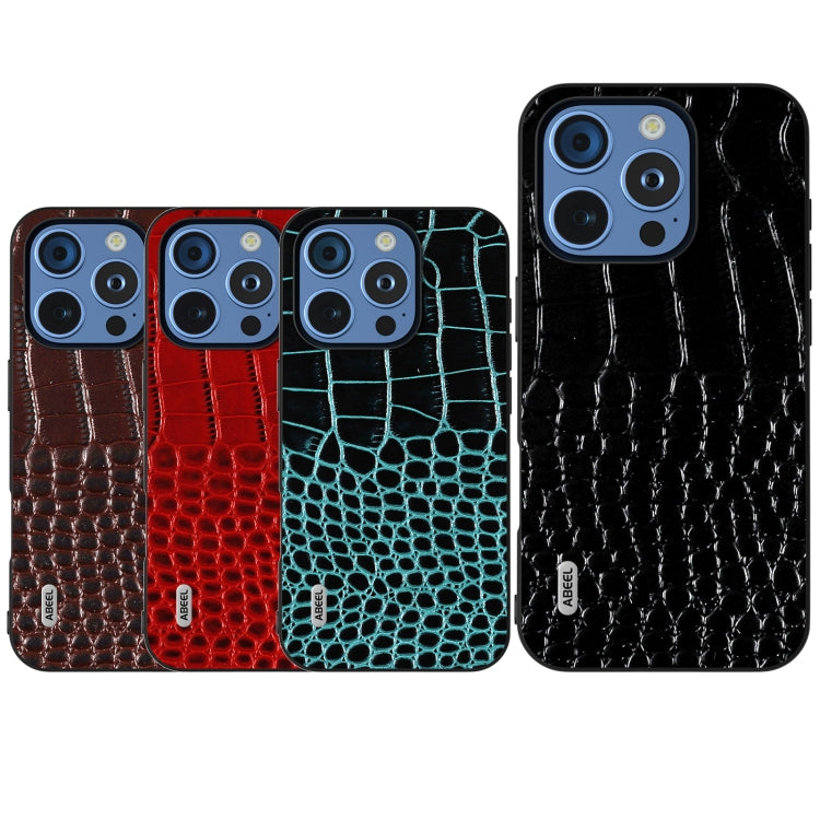 For iPhone 16 Pro Max ABEEL Genuine Leather Crocodile Pattern Black Edge Phone Case(Blue) - iPhone 16 Pro Max Cases by buy2fix | Online Shopping UK | buy2fix