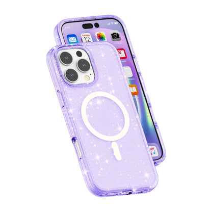 For iPhone 16 Pro Terminator Style Glitter Powder MagSafe Magnetic Phone Case(Purple) - iPhone 16 Pro Cases by buy2fix | Online Shopping UK | buy2fix