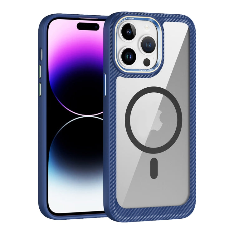 For iPhone 14 Pro MagSafe Carbon Fiber Transparent Back Panel Phone Case(Blue) - iPhone 14 Pro Cases by buy2fix | Online Shopping UK | buy2fix