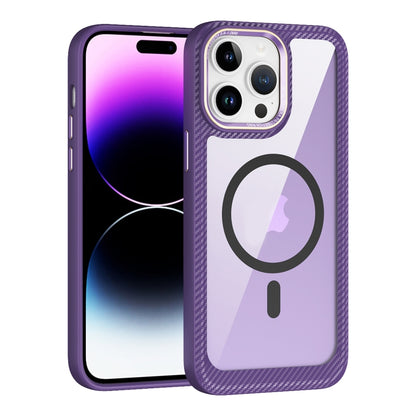 For iPhone 14 Pro Max MagSafe Carbon Fiber Transparent Back Panel Phone Case(Purple) - iPhone 14 Pro Max Cases by buy2fix | Online Shopping UK | buy2fix