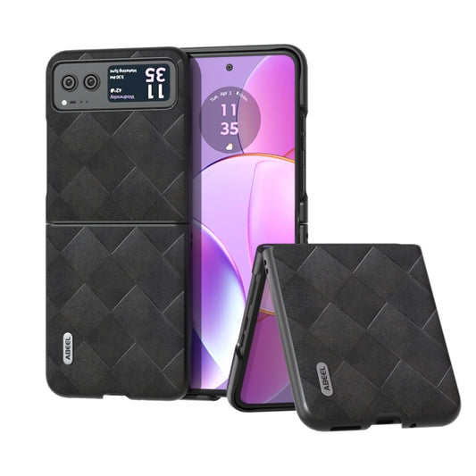 For Motorola Razr 40 ABEEL Weave Plaid PU Phone Case(Black) - Motorola Cases by buy2fix | Online Shopping UK | buy2fix