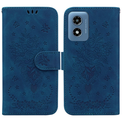 For Motorola Moto G Play 4G 2024 Butterfly Rose Embossed Leather Phone Case(Blue) - Motorola Cases by buy2fix | Online Shopping UK | buy2fix