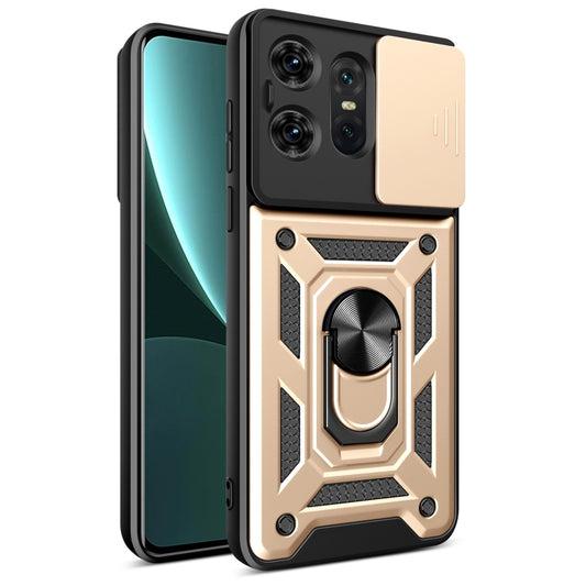 For Motorola Edge 50 Pro Global Sliding Camera Cover Design TPU Hybrid PC Phone Case(Gold) - Motorola Cases by buy2fix | Online Shopping UK | buy2fix