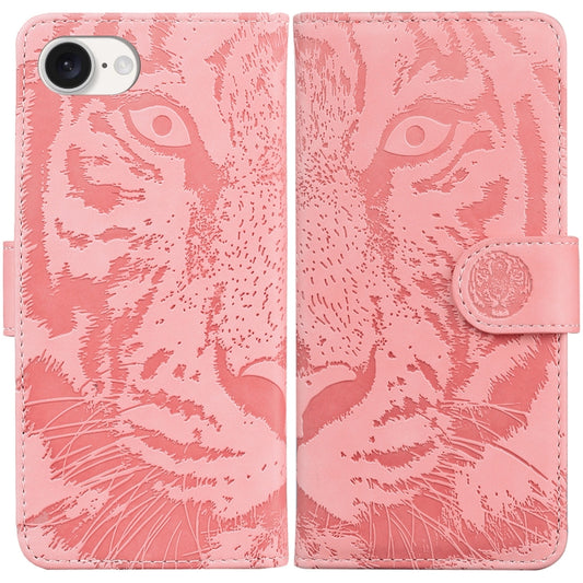 For iPhone 16e Tiger Embossing Pattern Leather Phone Case(Pink) - iPhone 16e Cases by buy2fix | Online Shopping UK | buy2fix