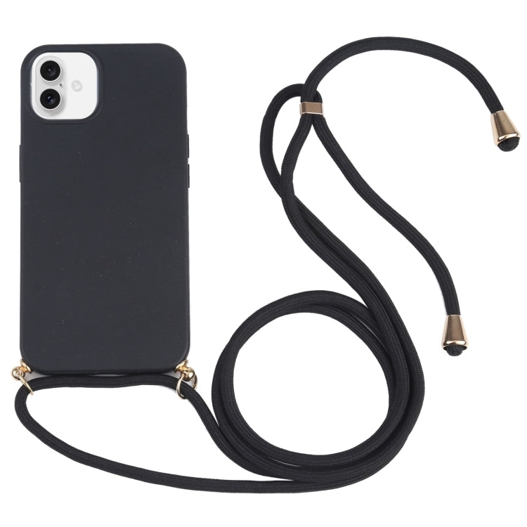 For iPhone 16 Plus Wheat Straw TPU Shockproof Phone Case with Neck Lanyard(Black) - iPhone 16 Plus Cases by buy2fix | Online Shopping UK | buy2fix