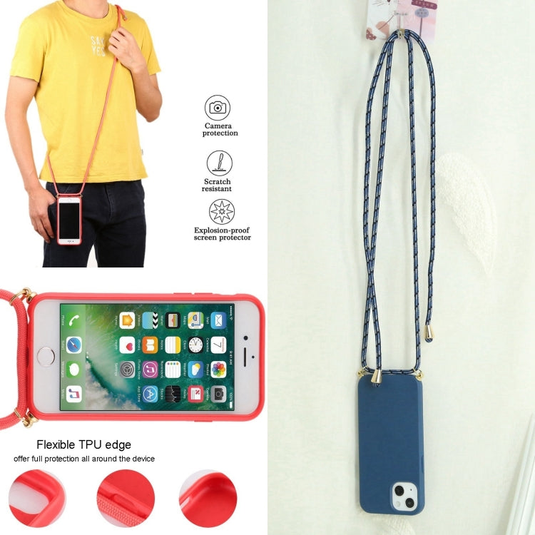 For iPhone 16 Wheat Straw TPU Shockproof Phone Case with Neck Lanyard(Blue) - iPhone 16 Cases by buy2fix | Online Shopping UK | buy2fix