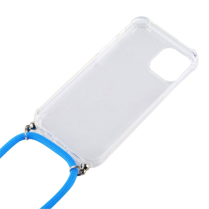 For iPhone 16 Four-Corner Shockproof Transparent TPU Case with Lanyard(Blue) - iPhone 16 Cases by buy2fix | Online Shopping UK | buy2fix