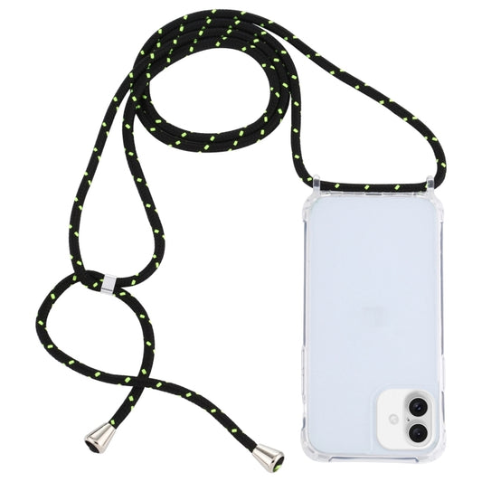 For iPhone 16 Transparent Acrylic Airbag Shockproof Phone Protective Case with Lanyard(Black Green) - iPhone 16 Cases by buy2fix | Online Shopping UK | buy2fix