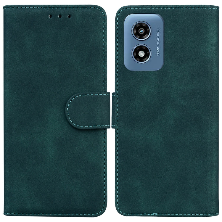 For Motorola Moto G Play 4G 2024 Skin Feel Pure Color Flip Leather Phone Case(Green) - Motorola Cases by buy2fix | Online Shopping UK | buy2fix