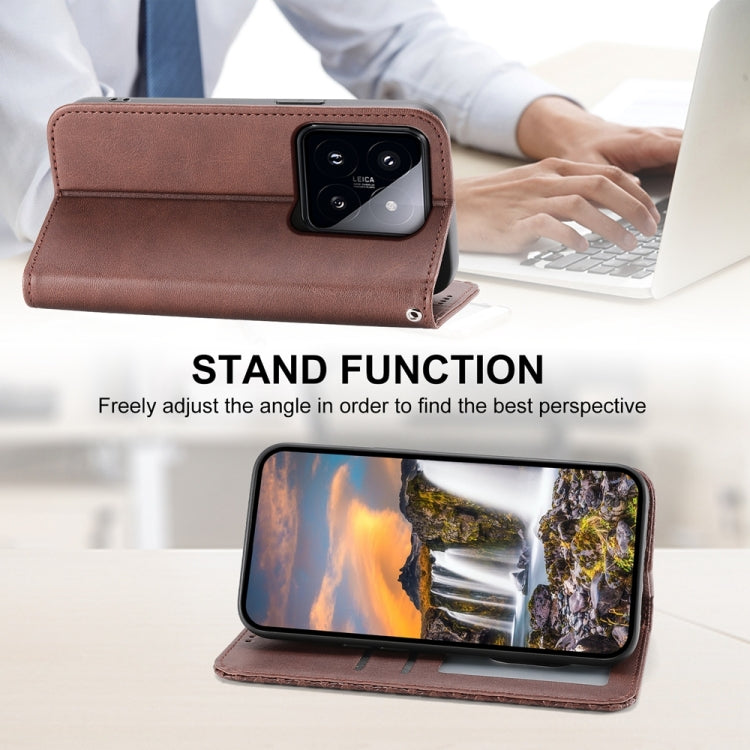 For Xiaomi 14 Pro Cubic Grid Calf Texture Magnetic Leather Phone Case(Brown) - 14 Pro Cases by buy2fix | Online Shopping UK | buy2fix