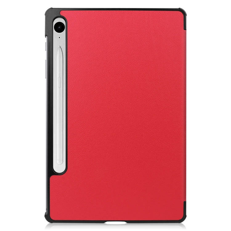 For Samsung Galaxy Tab S9 FE Custer Pure Color 3-Fold Holder Smart Leather Tablet Case(Red) - Galaxy Tab S9 FE by buy2fix | Online Shopping UK | buy2fix