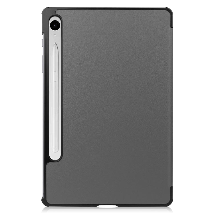 For Samsung Galaxy Tab S9 FE Custer Pure Color 3-Fold Holder Smart Leather Tablet Case(Grey) - Galaxy Tab S9 FE by buy2fix | Online Shopping UK | buy2fix