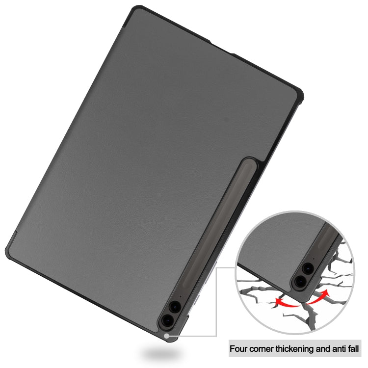 For Samsung Galaxy Tab S9 FE+ Custer Pure Color 3-Fold Holder Smart Leather Tablet Case(Grey) - Galaxy Tab S9 FE+ by buy2fix | Online Shopping UK | buy2fix