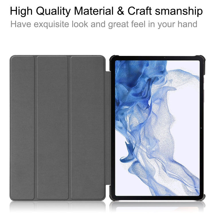 For Samsung Galaxy Tab S9 Custer Painted 3-Fold Holder Smart Leather Tablet Case(Apricot) - Galaxy Tab S9 Cases by buy2fix | Online Shopping UK | buy2fix