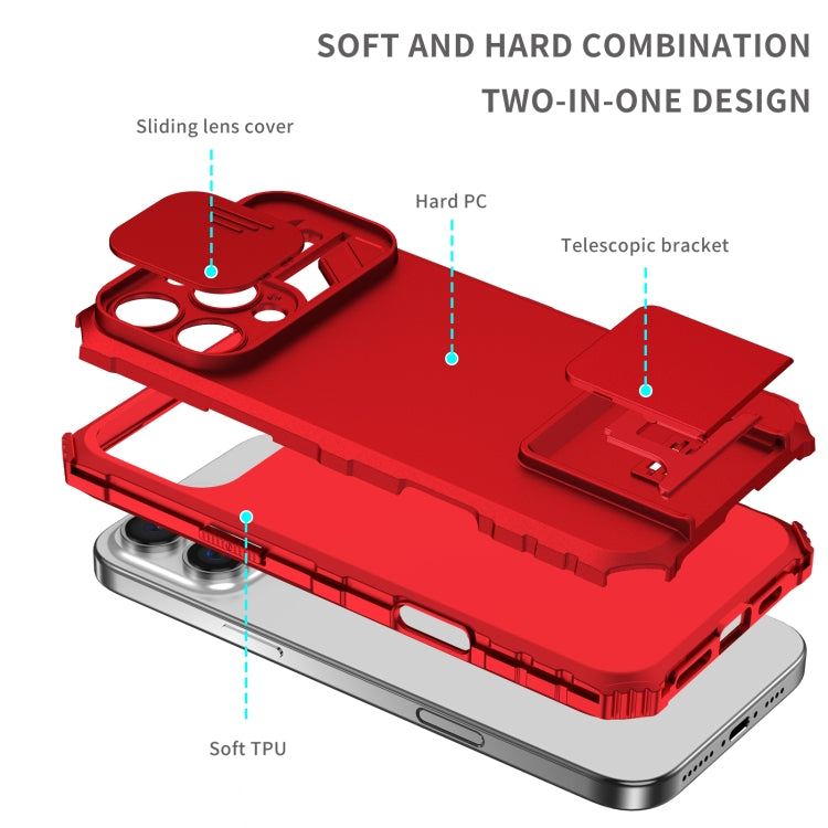 For iPhone 16 Pro Max Stereoscopic Holder Sliding Camshield Phone Case(Red) - iPhone 16 Pro Max Cases by buy2fix | Online Shopping UK | buy2fix