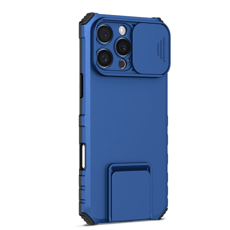 For iPhone 16 Pro Max Stereoscopic Holder Sliding Camshield Phone Case(Blue) - iPhone 16 Pro Max Cases by buy2fix | Online Shopping UK | buy2fix