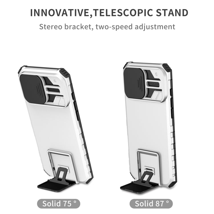 For iPhone 16 Pro Stereoscopic Holder Sliding Camshield Phone Case(White) - iPhone 16 Pro Cases by buy2fix | Online Shopping UK | buy2fix