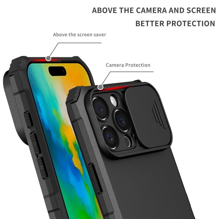 For iPhone 16 Pro Stereoscopic Holder Sliding Camshield Phone Case(Black) - iPhone 16 Pro Cases by buy2fix | Online Shopping UK | buy2fix