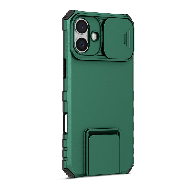 For iPhone 16 Plus Stereoscopic Holder Sliding Camshield Phone Case(Green) - iPhone 16 Plus Cases by buy2fix | Online Shopping UK | buy2fix