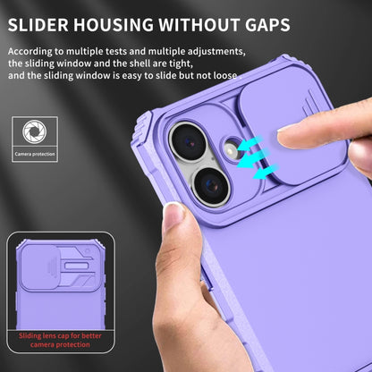 For iPhone 16 Stereoscopic Holder Sliding Camshield Phone Case(Purple) - iPhone 16 Cases by buy2fix | Online Shopping UK | buy2fix