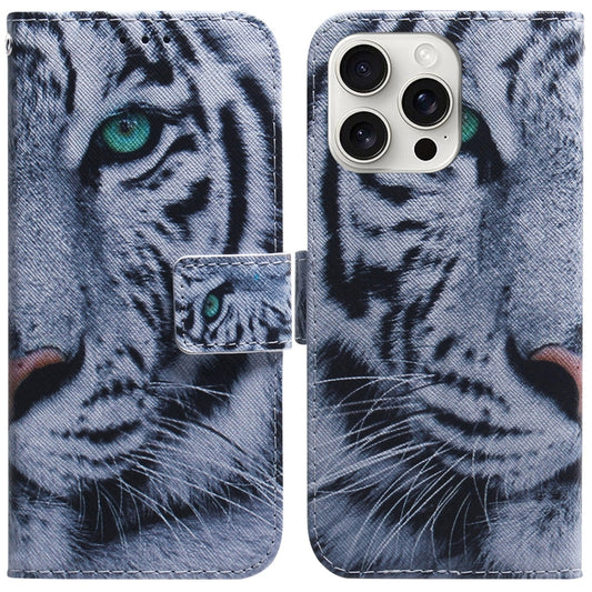 For iPhone 16 Pro Coloured Drawing Flip Leather Phone Case(Tiger) - iPhone 16 Pro Cases by buy2fix | Online Shopping UK | buy2fix