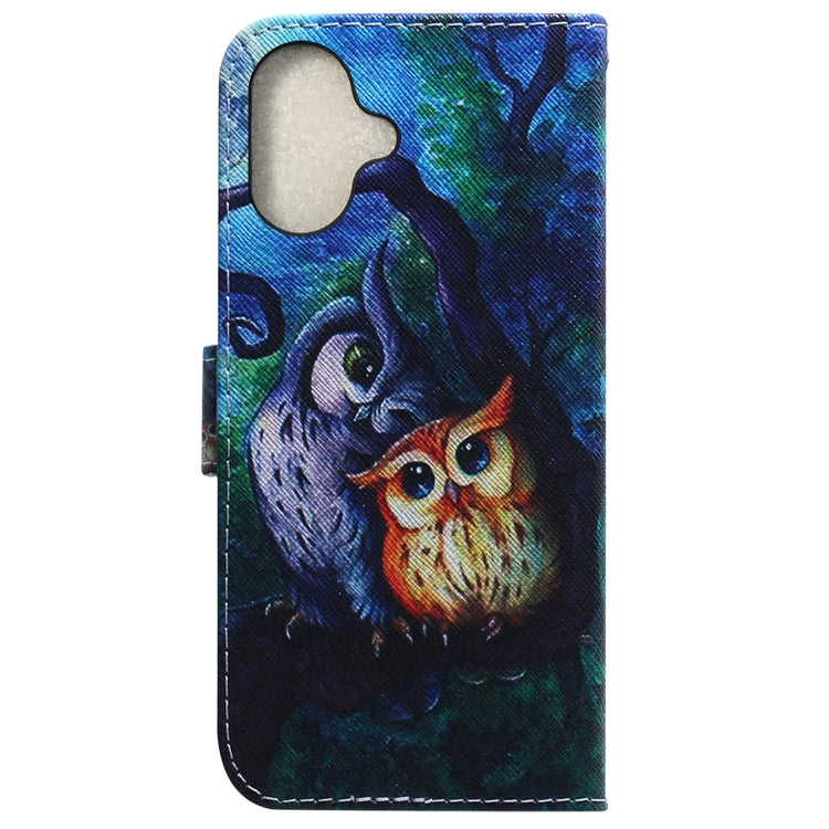 For iPhone 16 Plus Coloured Drawing Flip Leather Phone Case(Oil Painting Owl) - iPhone 16 Plus Cases by buy2fix | Online Shopping UK | buy2fix