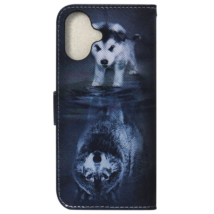 For iPhone 16 Plus Coloured Drawing Flip Leather Phone Case(Wolf and Dog) - iPhone 16 Plus Cases by buy2fix | Online Shopping UK | buy2fix